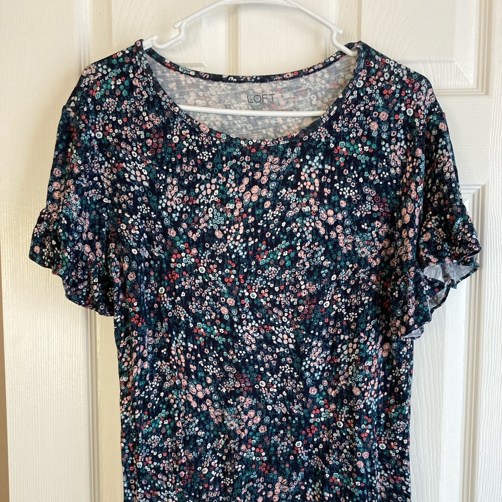 LOFT Floral Tee with Ruffle Detail on the Sleeves